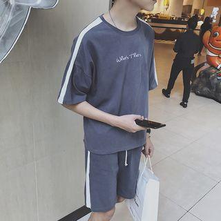 Set Of 2: Lettering Short-sleeve T-shirt + Shorts