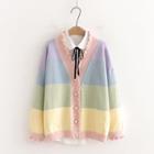 Striped Cardigan Blue & Green & Yellow - One Size