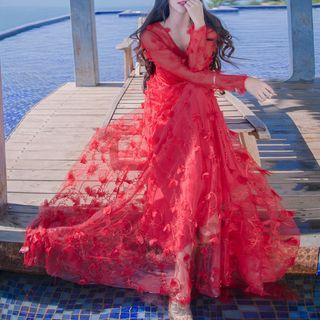 Long-sleeve Mesh Maxi Sundress