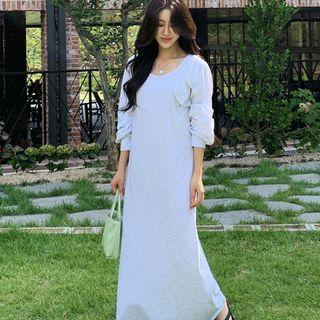 Set: Open-front Cropped Cardigan + Sleeveless Long Dress