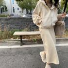Fleece-lined Zip Hoodie & Maxi Skirt Set Cream - One Size