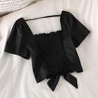 Square-neck Bow Short-sleeve Cropped Blouse
