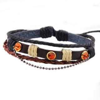 Rhinestone Multi-strand Genuine Leather Bracelet