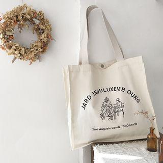 Canvas Lettering Shopper Bag White - One Size