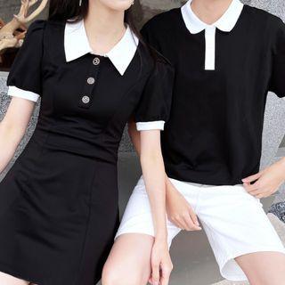 Couple Matching Short-sleeve Collar Mini A-line Dress / Polo Shirt / Shorts