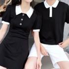 Couple Matching Short-sleeve Collar Mini A-line Dress / Polo Shirt / Shorts