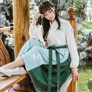 Long-sleeve Asymmetric Top/bow-tied Culottes