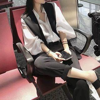 Lantern-sleeve Blouse / Vest / Cropped Harem Pants / Set