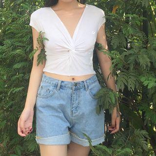 Off Shoulder Short Sleeve Wrapped T-shirt