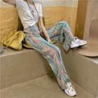 Tie-dyed High-waist Wide-leg Pants Blue & Pink - One Size