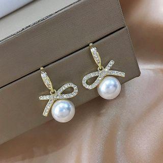 Rhinestone Knot Faux Pearl Drop Earring