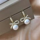 Rhinestone Knot Faux Pearl Drop Earring