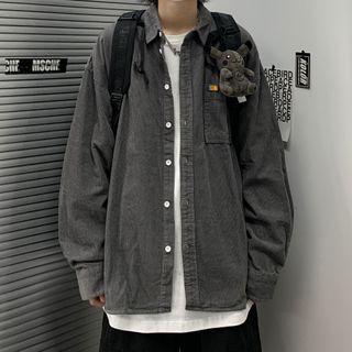 Pocket-front Oversize Long-sleeve Corduroy Shirt