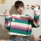 Flower Embroidered Striped Pullover