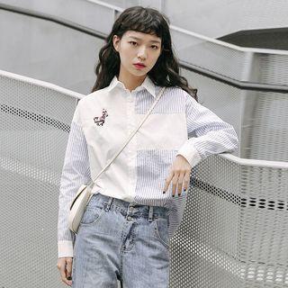 Striped Panel Embroidered Shirt