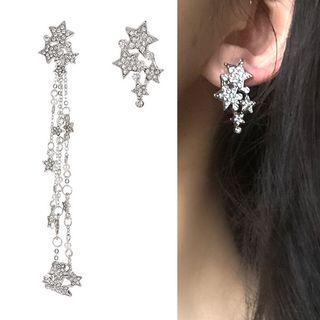 Alloy Star Chain Dangle Earring 1 Pair - 0206a# - Silver Needle - As Shown In Figure - One Size