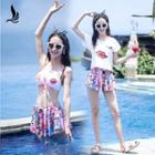 Set: Print Bikini + T-shirt + Skirt