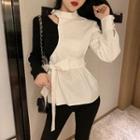 Knit Panel Cut-out Blouse Black & White - One Size