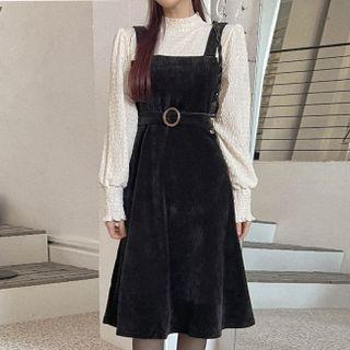 Inset Smocked Blouse Corduroy Overall Dress