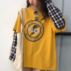 Mock Two-piece Print Plaid Long-sleeve T-shirt