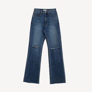 Slit-knee Distressed Boot-cut Jeans