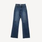 Slit-knee Distressed Boot-cut Jeans