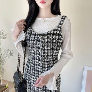Slit-cuff Lettuce-edge Ribbed Top