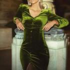 Long-sleeve V-neck Slit Midi Mermaid Dress