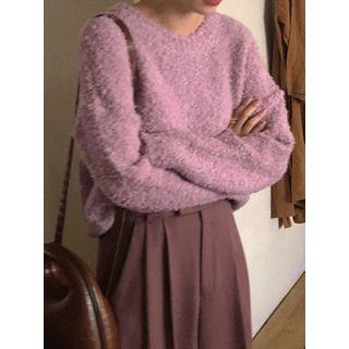Crew-neck Boucl -knit Wool Blend Top