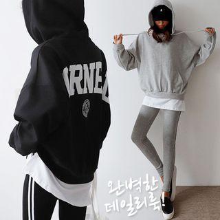 Set: Hooded Letter Print Pullover + Pipe-trim Leggings