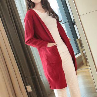 Plain Pocketed Long Cardigan