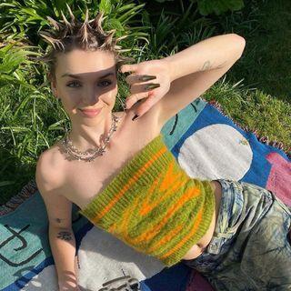 Pattern Print Knitted Tube Top