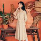 Button-front Long Sleeve Tie-waist Dress