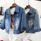 Ripped Buttoned Denim Jacket Blue - S