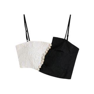 Two-tone Panel Faux Pearl Cropped Camisole Top