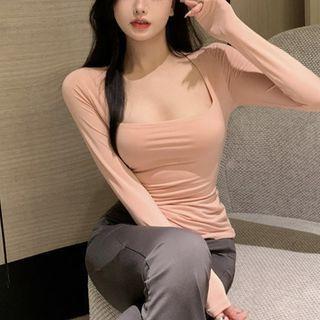 Long-sleeve Sqaure-neck Top
