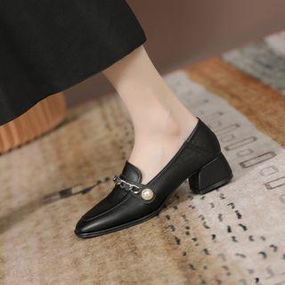 Chain Accent Block-heel Loafers