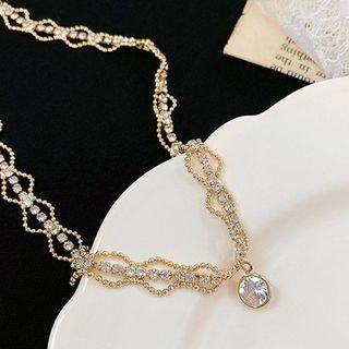 Rhinestone Choker Gold & White - One Size