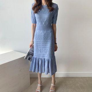 Eyelet-knit Mermaid Midi Skirt
