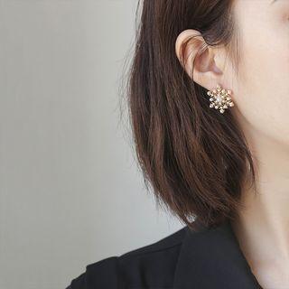 Faux Pearl Snowflake Earring 1 Pairs - Silver Needle - Stud Earring - Gold - One Size