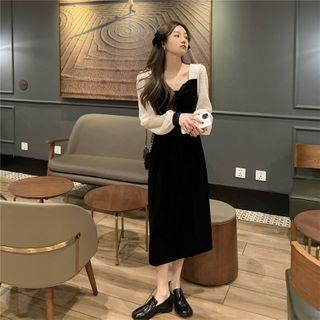 Long-sleeve Square-neck Dress As Shown In Figure - One Size