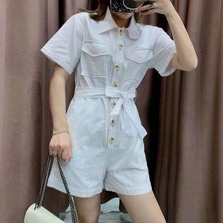 Short Sleeve Tie-waist Cargo Playsuit