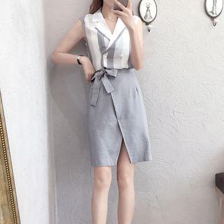 Set: Double Breasted Striped Vest + Skirt