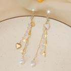 Faux Pearl Faux Crystal Heart & Star Fringed Earring 1 Pair - 925 Silver Needle - Gold - One Size