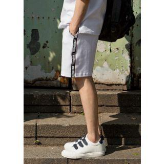 Lettering Pipe-trim Sweat Shorts
