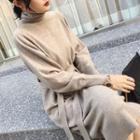 Plain Turtle-neck Loose-fit Knit Dress