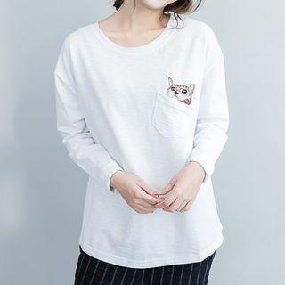 Long-sleeve Cat Pattern T-shirt