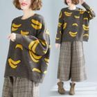 Banana Print Crew-neck Sweater As Shown In Figure - One Size