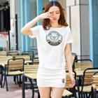 Set: Koala Print T-shirt + Mini Skirt