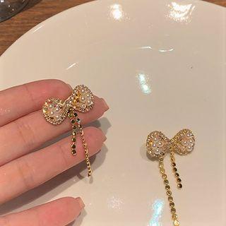 Sterling Silver Fringed Ribbon Drop Earring 1 Pair - 925 Silver Stud - Gold - One Size